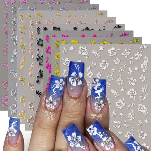 1pc 3D Hibiscus Blumen Nagel Aufkleber Weiß Schwarz Blütenblätter Klebe Abziehbilder Rosa Goldene Blumen Slider Für Nail art Dekoration