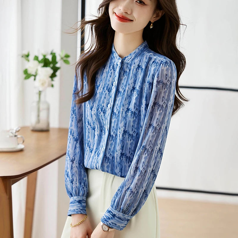 Neue elegante Damenblusen, Chiffon-Hemden, Blusas Mujer, Langarmhemden, lässige Oberteile