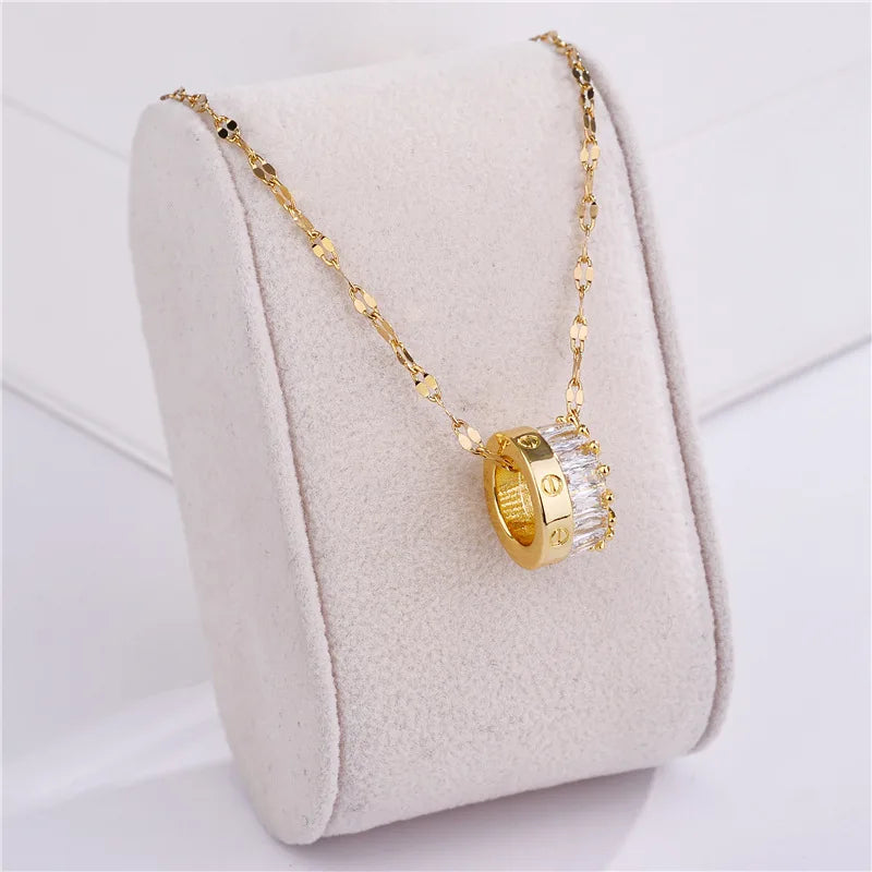 Neue Trendy Zirkon Kristall Anhänger Edelstahl Halskette Für Frauen Koreanische Mode Weibliche Sexy Schlüsselbein Kette Schmuck Großhandel