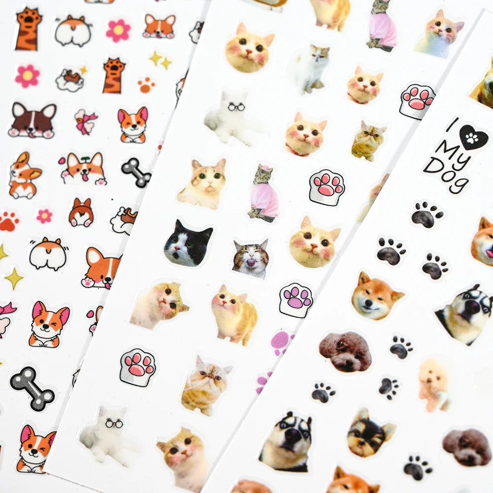 1Pc 3D Cartoon Nette Katze Nagel Kindliche Aufkleber Nette Kitty Welpen Hund Selbstklebende Nail art Haustier Tiere Maniküre schöne Aufkleber *