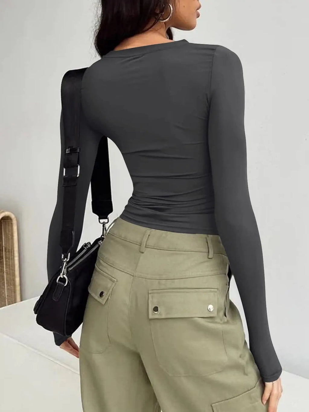 2024 Frühling Herbst Frauen y2k rosa T-Shirt kausal Langarm Crop Tops o Hals Pullover Basis T-Shirts Bodycon Slim Fit T-Shirt