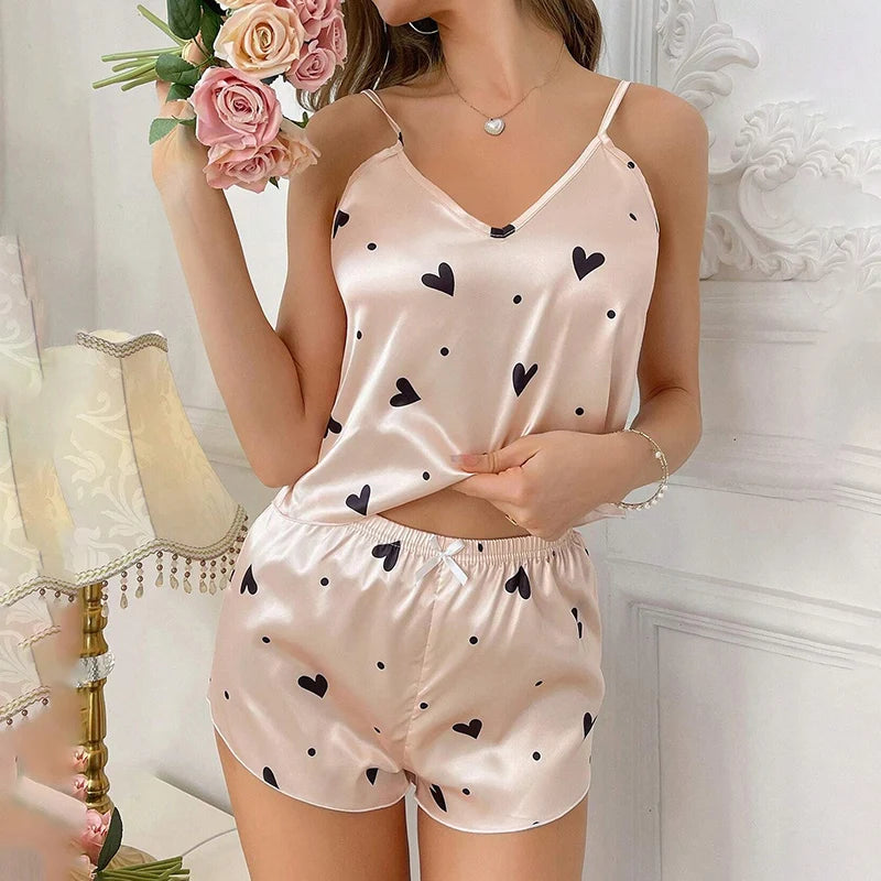 Damen Pyjama Set Sommer sexy V-Ausschnitt Nachtwäsche Home Kleidung Satin Pyjama für Frauen Shorts Pyjama 2 Stück Sets Lounge wear Pijama