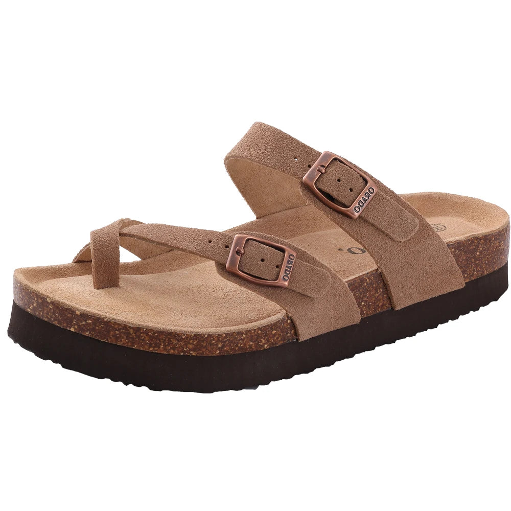 Comwarm Herren-Sandalen mit Korkfußbett, Fußbett, Fußgewölbeunterstützung, Sommer-Outdoor-Sandalen mit verstellbarer Schnalle, Freizeit-Herren-Leder-Sandalen