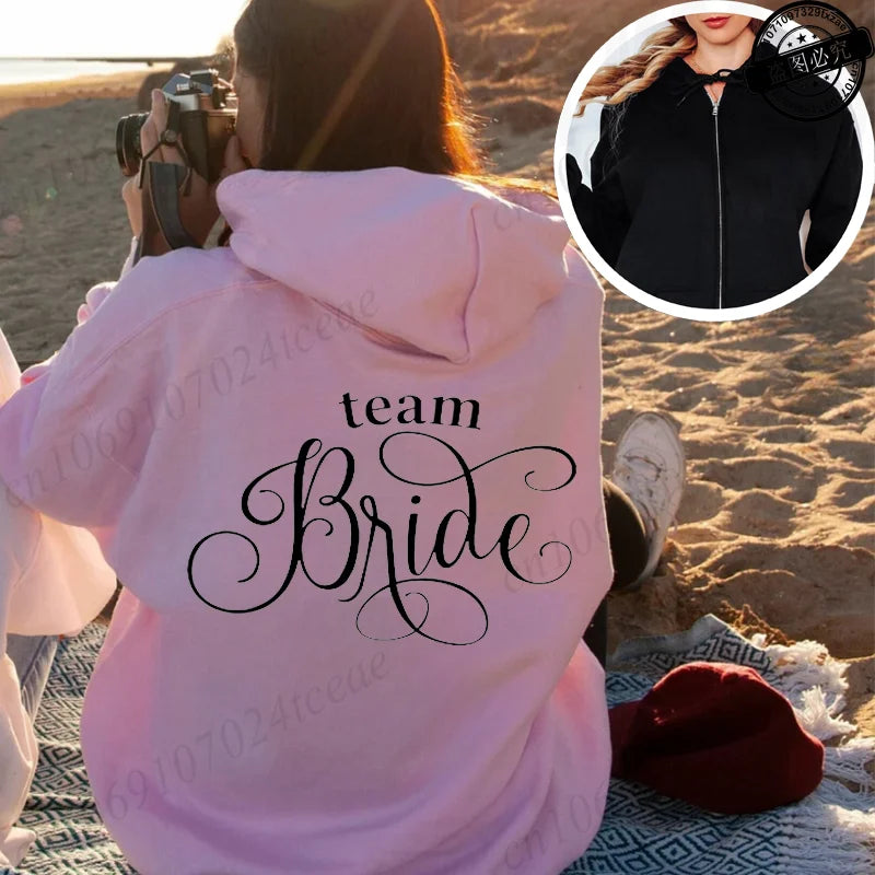 Lustiger Tem Bride Print Damen Kapuzenpullover mit Reißverschluss, Junggesellenabschied, personalisiertes Sweatshirt, Pullover, Kapuzenpullover, Cerveza Sportwear