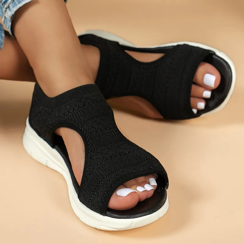 Damen-Schuhe 2026 Sommer Bequeme Freizeit-Sportsandalen Damen-Strand-Keilsandalen Damen-Mesh-Strick-Römersandalen