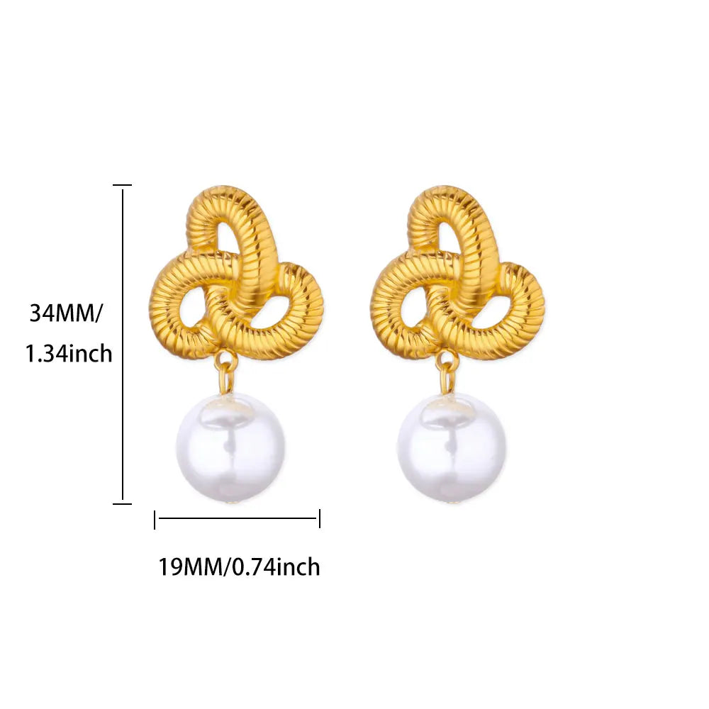 Elegante Imitation Perle Tropfen Ohrringe für Frauen Gold Farbe Edelstahl Herz Geometrische Durchbohrte Ohrringe Trendy Party Schmuck