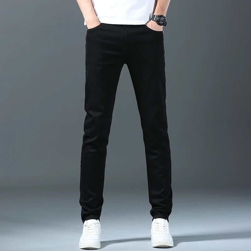 2023 Herbst neue weiße Herren jeans gerade schlanke einfarbige lässige Jeans hose klassische männliche Marken kleidung Hose