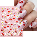 1 Stück 5D Kirschblüten-Nagelaufkleber, Niedliche 3D Rote Kirsche Weiße Blume Selbstklebende Nagelkunst-Sticker, Sommer DIY Maniküre-Dekoration