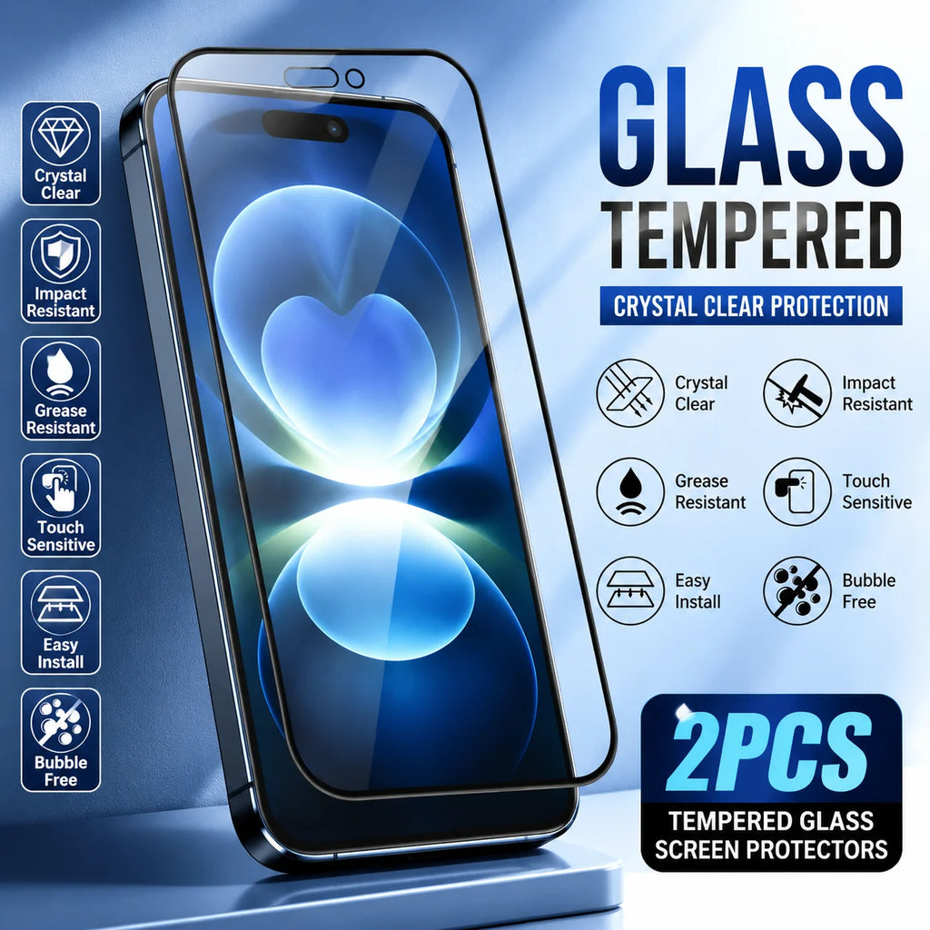 2er-Pack Ultra HD Panzerglas Displayschutzfolien für iPhone 17 16 15 14 13 12 11 Pro Max 16e Air 13 12 Mini Kratzfeste Folie