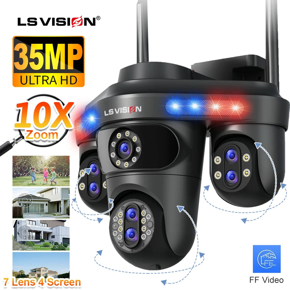 LS VISION 35MP Vier Bildschirme WiFi IP Kamera 10X Zoom Outdoor Sieben Objektiv Drei PTZ Kameras Remote Rotation Auto Tracking CCTV Cam