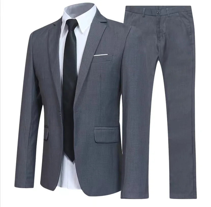 Lässiger Trauzeugen-Hochzeitsanzug, zweiteiliges Set, Business-Casual-Outfit für Herren, importiert, leicht, Business-Stil, flacher Kragen, hinten geteilt