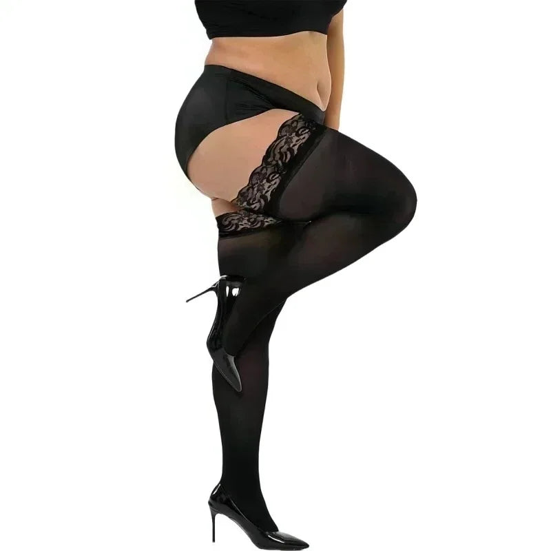 NEWJOINFUN Plus Size Lolita Gothic Mädchen Oberschenkelhohe lange Socken Damen schwarze Spitzen-Overknee-Strümpfe Mode Street Wear XXXXL