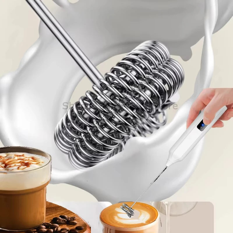 Kabelloser elektrischer Milchaufschäumer, wiederaufladbarer Milch- und Kaffeemixer, 3-stufiger Eierschläger für die Zubereitung von heißem Schokoladen-Latte-Schaum.