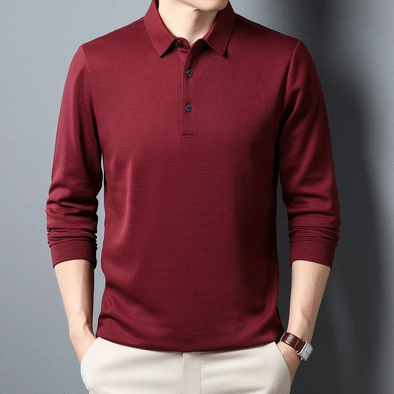 Neues Herren-Business-Mode-Casual-Langarmshirt, einfarbiges Poloshirt, modisches, atmungsaktives, bequemes, vielseitiges Oberteil