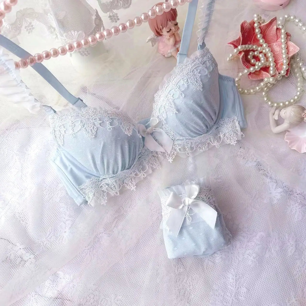 YUQI Sexy japanisches süßes BH-Set, G-Cup, große Körbchen, Damen-Bügel, schwere Spitze, dünne Körbchen, Komfort, reine und sinnliche Dessous, Push-up