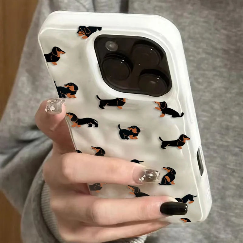 Weiche Silikon-Handyhülle mit Dackel-Muster für iPhone 17 Air 16 15 13 14 12 11 Pro Max Plus 16E 17 Pro Falten-Textur-Abdeckung