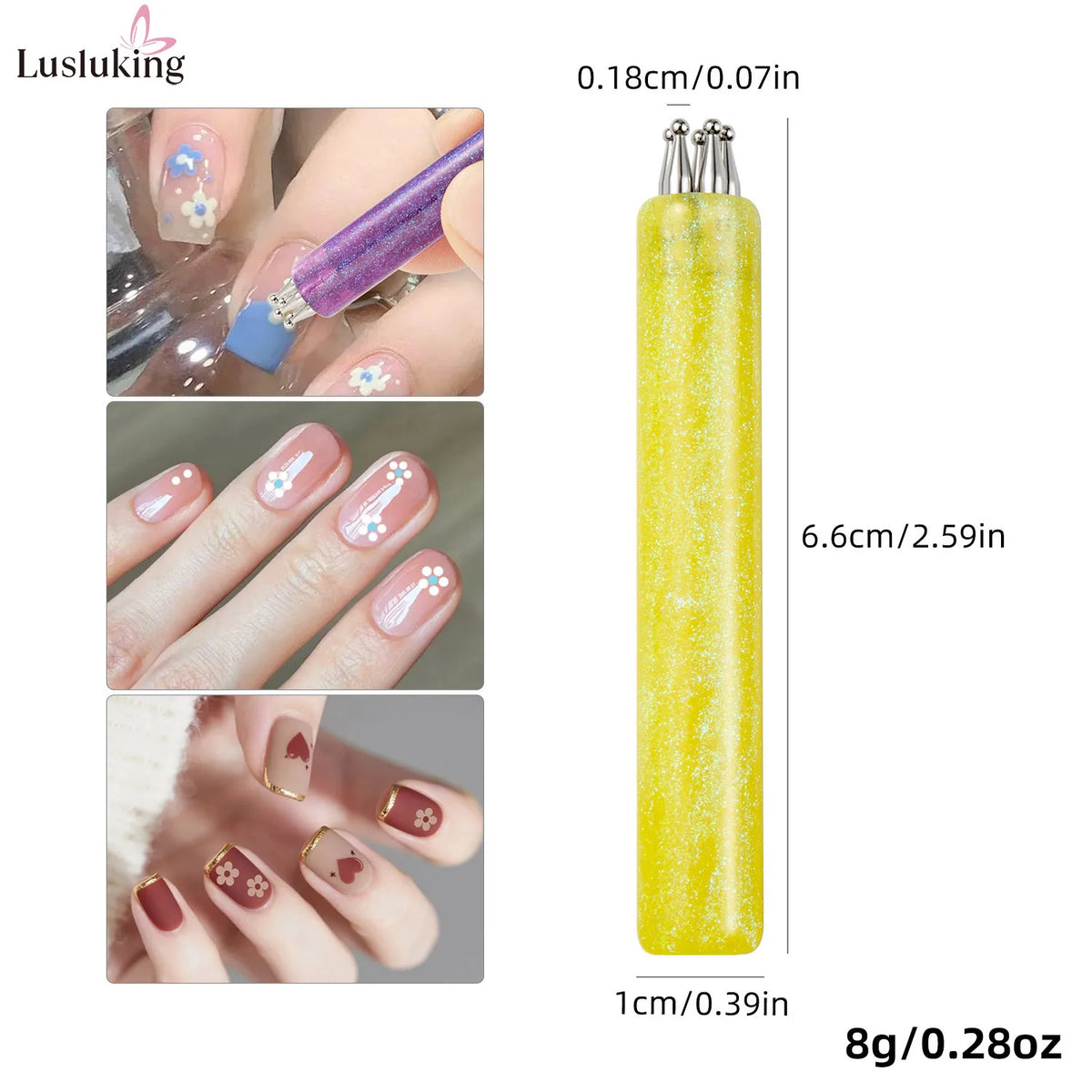 DIY Nail Art 5-Blütenblatt-Punktierwerkzeug, Blumenkreator, 1,8 mm feine Spitze, Strass-Pickers, Glitzergriff, Maniküre, Nagelwerkzeuge, Pinsel