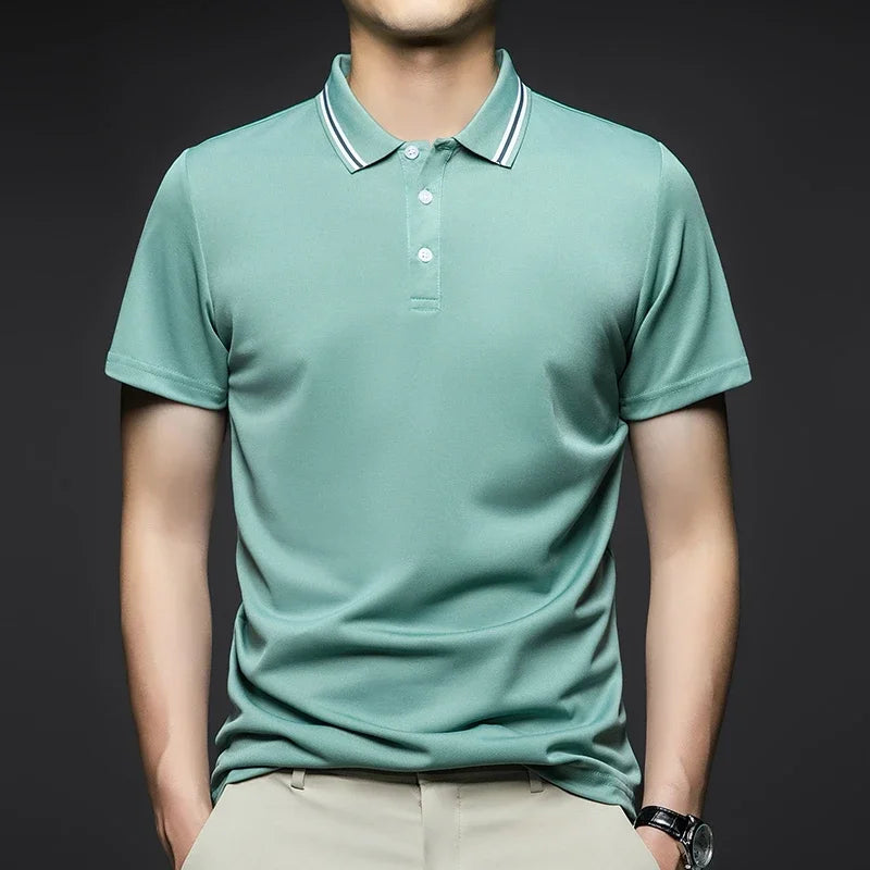 Herrenmode, einfarbig, kurzärmelig, gestreift, Revers, Poloshirt, Sommer, atmungsaktiv, bequem