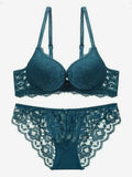 Sexy Spitzen-Blumen-Damenunterwäsche-Set mit Doppelträgern, Push-Up BH und Transparenten Sexy Slips