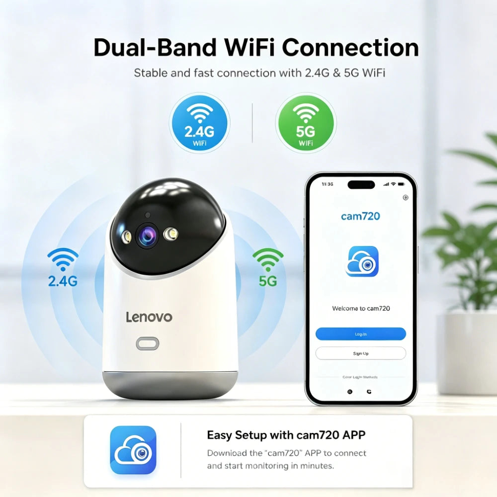 Lenovo 3K HD Indoor PTZ WLAN-Sicherheitskamera mit Auto-Tracking, Zwei-Wege-Audio, Farbnachtsicht und 360°-Ansicht °   Drahtloser Babyphone mit Schwenk- und Neigefunktion