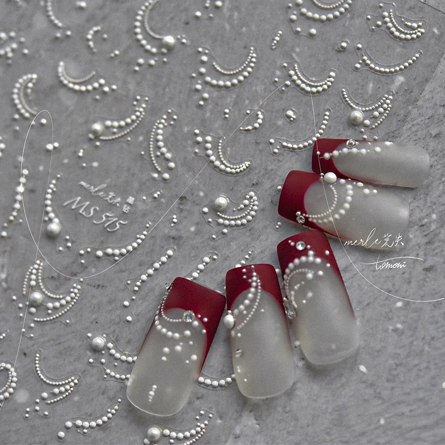 1 stücke 5D Perle Spitze Welle Nail art Aufkleber Exquisite Elegante Weiße Linien Nagel Dekoration Aufkleber DIY Selbstklebende Transfer slider
