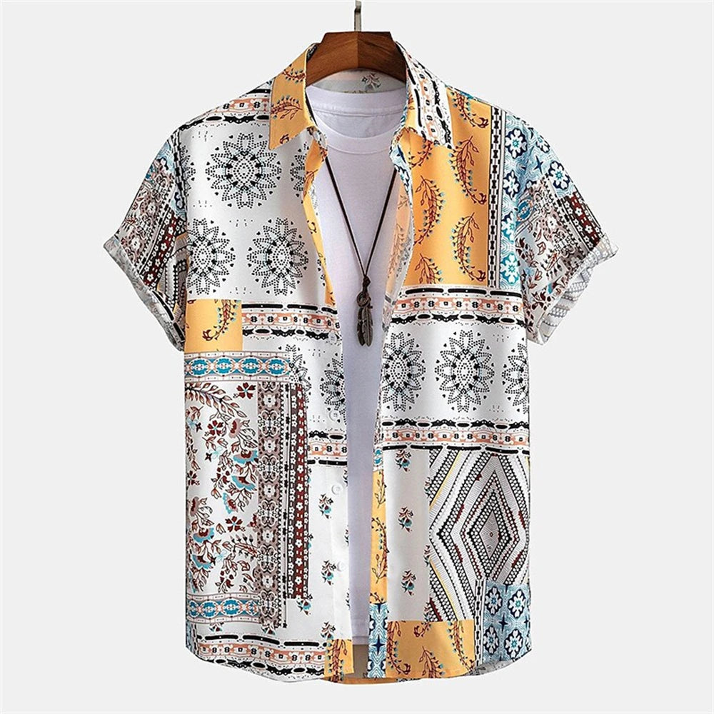 Hawaiihemd für Herren, Cashew-Blumendruck, kurzärmelig, Oberteil, Strandurlaub, lässige Herrenbekleidung, Vintage, lockeres, übergroßes Herrenhemd