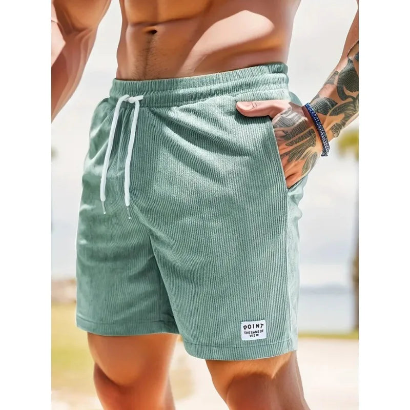 Sommer Cord-Shorts für Herren, dünn, schnelltrocknend, einfarbig, lässige Sport-Jogging-Shorts, locker geschnitten, 5-Punkte-Shorts über dem Knie, Cargo-Hose