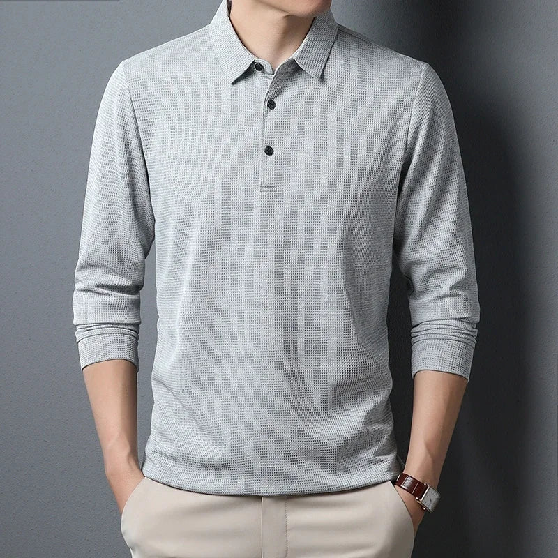 Neues Herren-Business-Mode-Casual-Langarmshirt, einfarbiges Poloshirt, modisches, atmungsaktives, bequemes, vielseitiges Oberteil