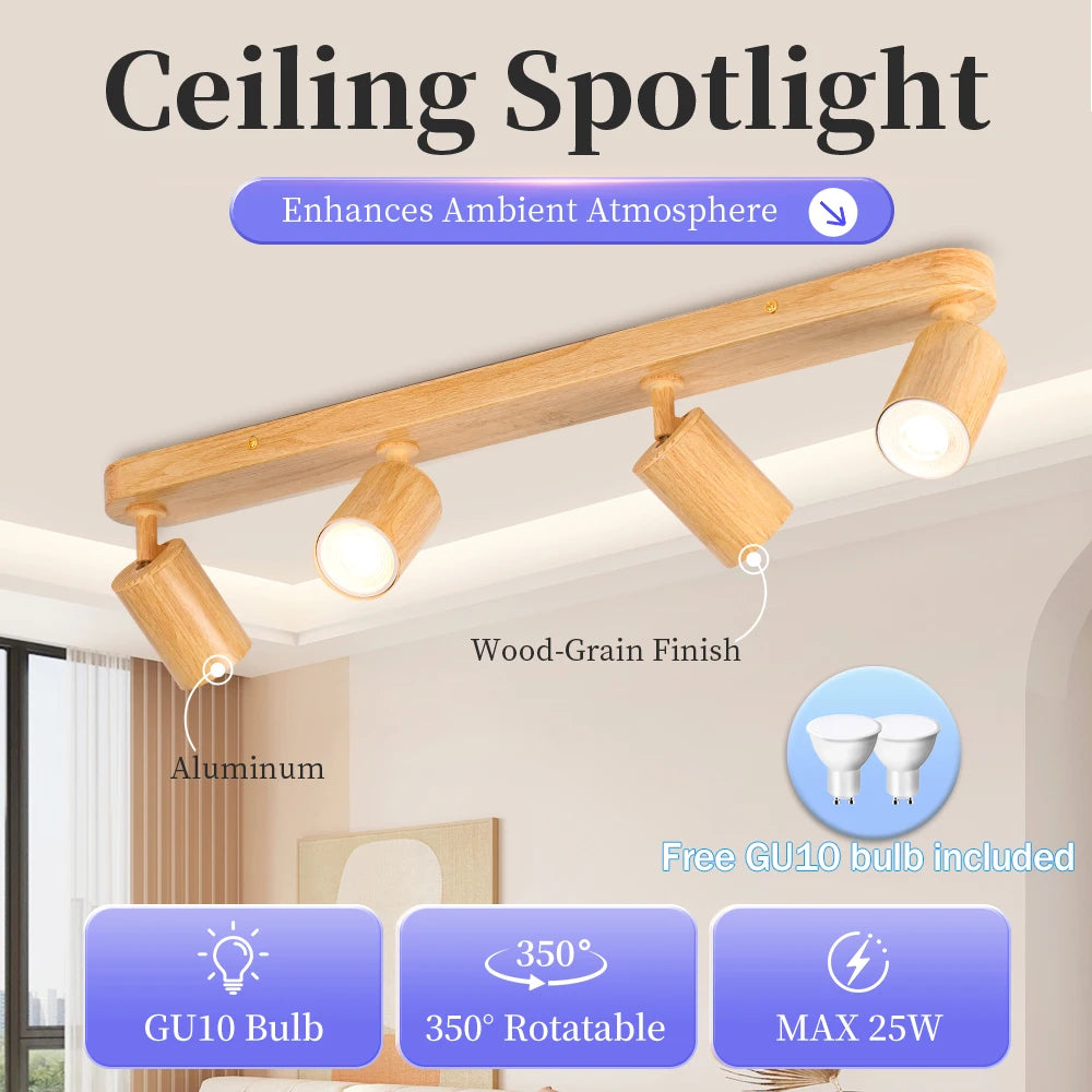 Holz-GU10-LED-Strahler, Deckenleuchte, 110–220 V, Ersatzbirne, Spotlichter, Schienenlicht für Küche, Wohnzimmer, Schlafzimmer