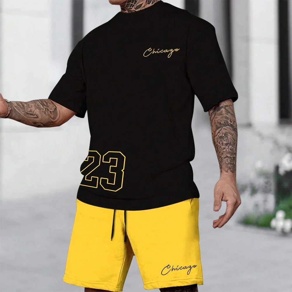 2025, Sommer, neues Herren-T-Shirt, Shorts-Set, Sonnenbrille, Bärendruck, kurzärmeliges Rundhals-T-Shirt, Sommer, lässig, Outdoor, bequem
