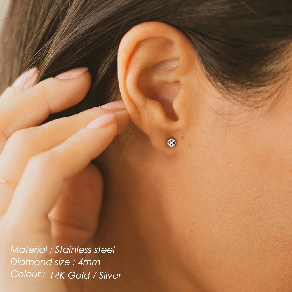 EManco Piercing Push-Back Ohrringe Piercingsichere Minimalistische Geschenkidee für Frauen Großhandel Edelstahl Geburtsstein Ohrstecker