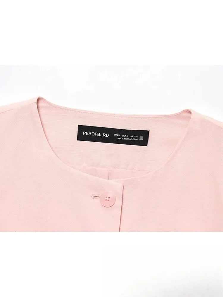 KONDALA Casual Büro Dame Chic Rosa Frauen Anzug Solide Oansatz Tasten Weste Gerade Lose Hosen Mode 2025, Frühling Sommer Set