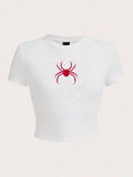 Einfache Rote Spinne Drucke Crop T-Shirt Straße Gestellte Nabel Frauen Kurzarm Bequeme Atmungsaktive Stretch Weiche Weibliche Kleidung