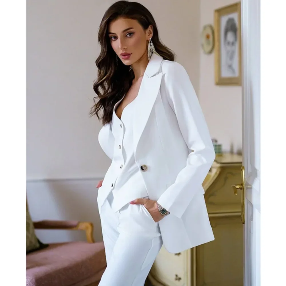 Weißer Damen-Blazer mit Passform und maßgeschneiderter Jacke, Weste, Hose für Bürodame, OL, lässiger Business-Anzug für Damen, trendiger Stil, 3-teilig