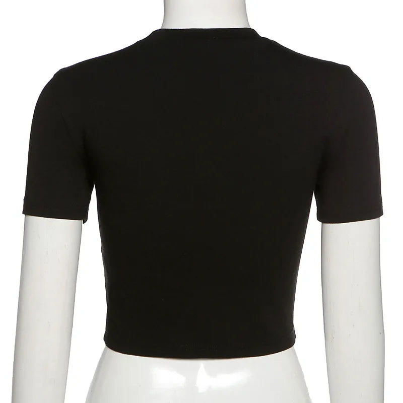Spinne Strass Sommer Crop Tops Schwarz Y2k Streetwear Sexy Kurzarm Enge T-shirts Für Frauen Schlank Baby T 2000s Kleidung