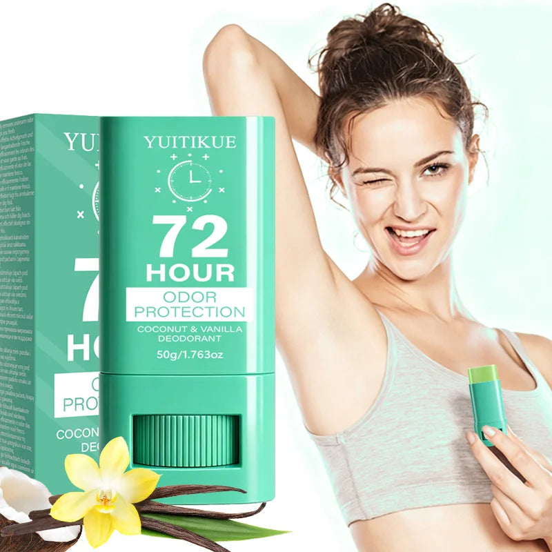 72 Stunden Langanhaltender Geruchsschutz Deodorant Stick 50g YUITIKUE Kokosnuss Vanille Unsichtbarer Achsel-Frische-Stick Tägliche Körperpflege