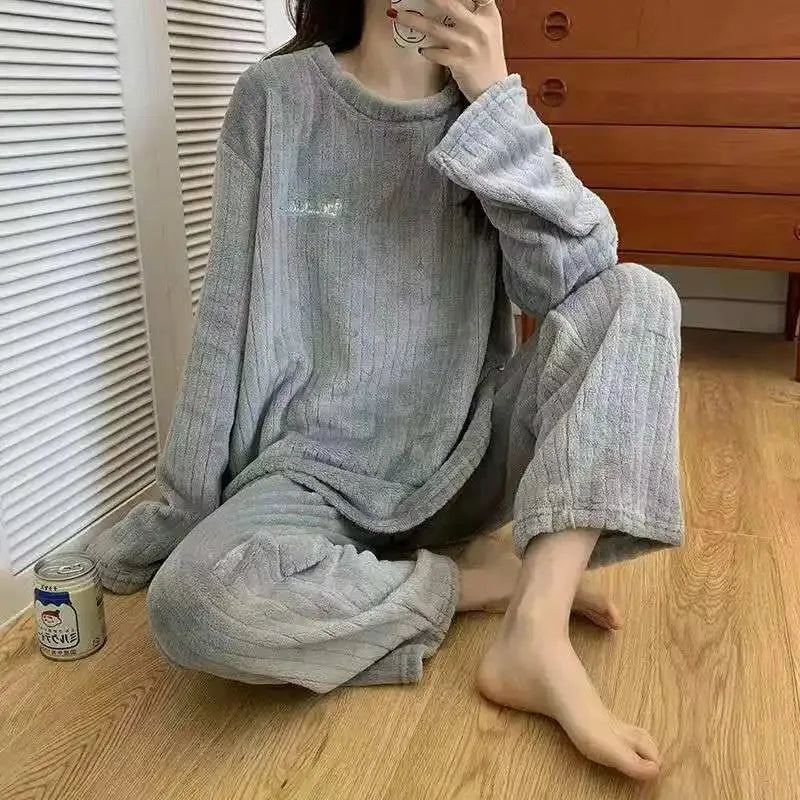Warmes Pyjama-Set aus weichem Korallensamt-Jacquard für Damen, gemütliche Loungewear-Oberbekleidung für Winter, Weihnachten, Valentinstag, Geschenk ﻿