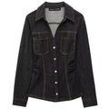 HXAO Schwarze Denim-Hosen-Sets für Damen, zweiteiliges Set, schmales Langarm-Shirt, 2-teiliges Set, Damen-Outfit, ausgestelltes Hosen-Set mit hoher Taille