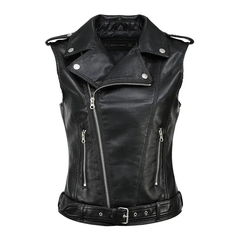 Herbst Streetwear Frauen weiche Pu Weste weiblich plus Größe 5xl Faux Schaffell Revers Mantel Moto Biker Weste Lederjacke