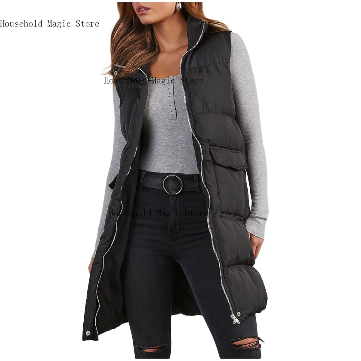 Lang mit Kapuze, Outdoor-Weste, Daunenjacke für Damen, gesteppter Mantel, ärmellose Jacke, leichte Winterpullover