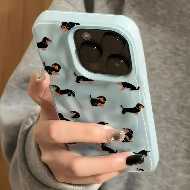 Weiche Silikon-Handyhülle mit Dackel-Muster für iPhone 17 Air 16 15 13 14 12 11 Pro Max Plus 16E 17 Pro Falten-Textur-Abdeckung