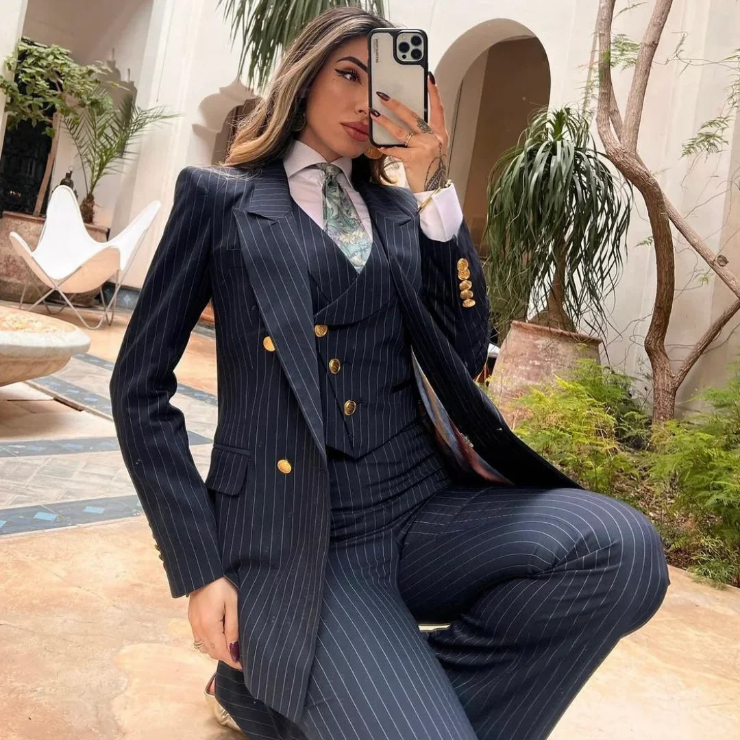 Eleganter Damenanzug 3-teilig Jacke Weste Hose Einreihig Damenkleidung Smart Formell Büro Bankett Damen-Blazer-Sets