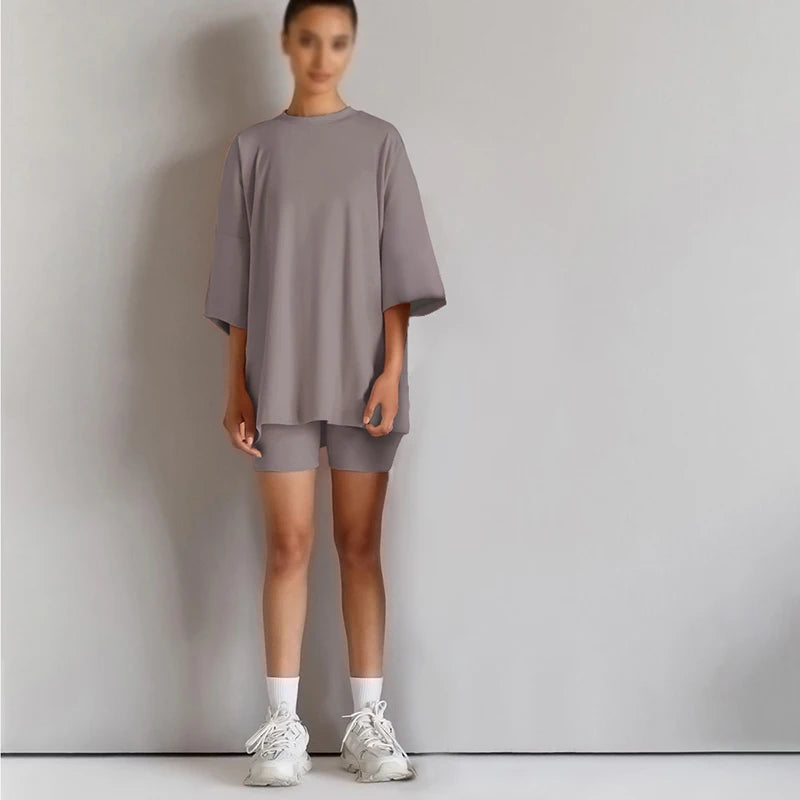Neuheit Kleine Kinder Baby Mädchen Kleidung 2 Stück Trainingsanzug Set Übergroßen Kurzarm Baumwolle T-shirt + Leggins Shorts Sport Anzug