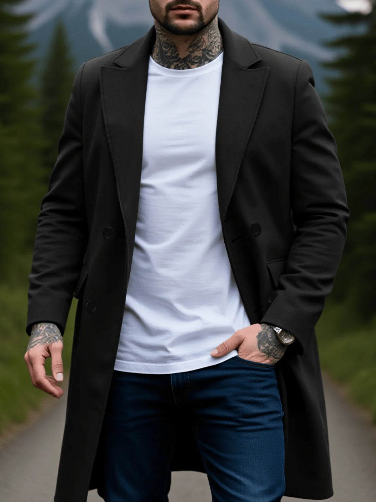 Warmer und dicker Mantel aus Wollmischung für Herren, zweireihig, vollständig gefüttert, perfekt für den frühen Herbst im Freien, Herrenjacke, Straße
