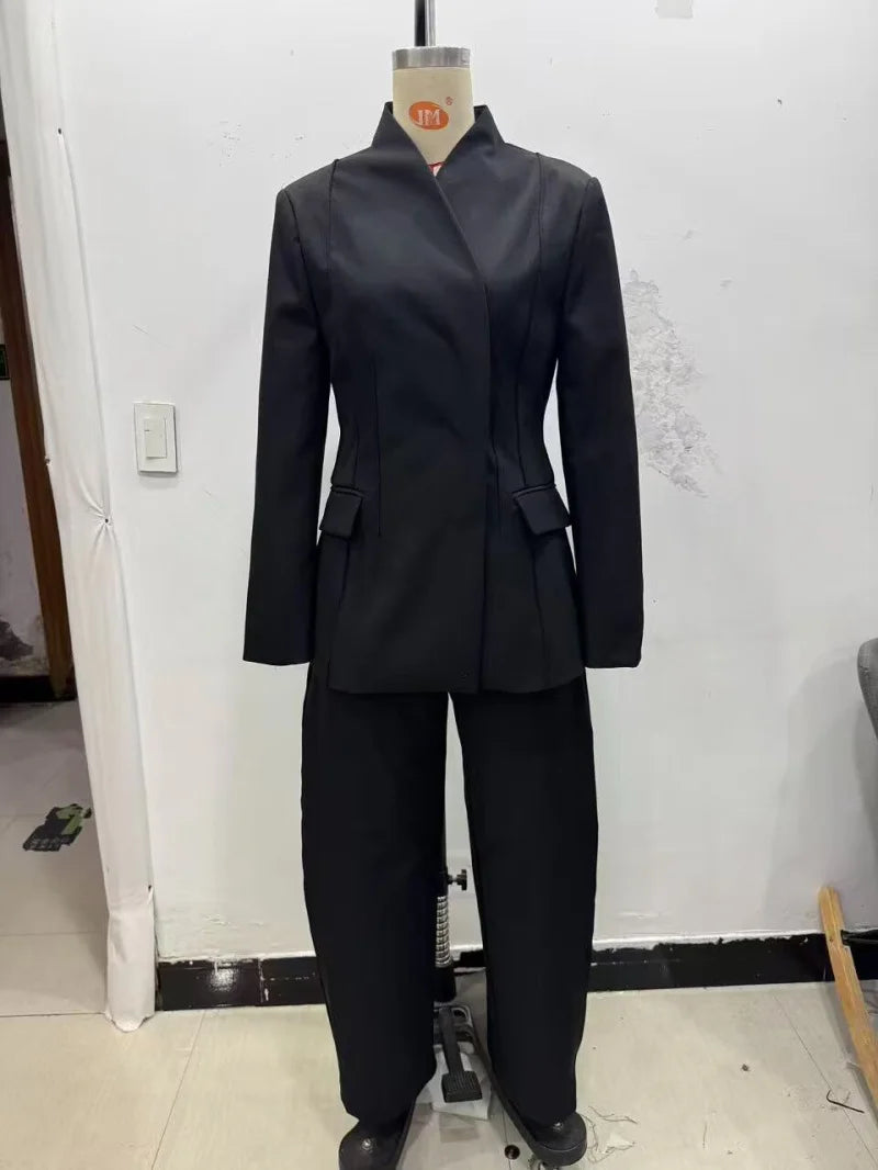 ETJ 2025 Damen-Anzugjacke im neuen Modedesign, dreidimensionaler Schnitt, hoher Kragen, schmale Anzugjacke und passende Freizeithose