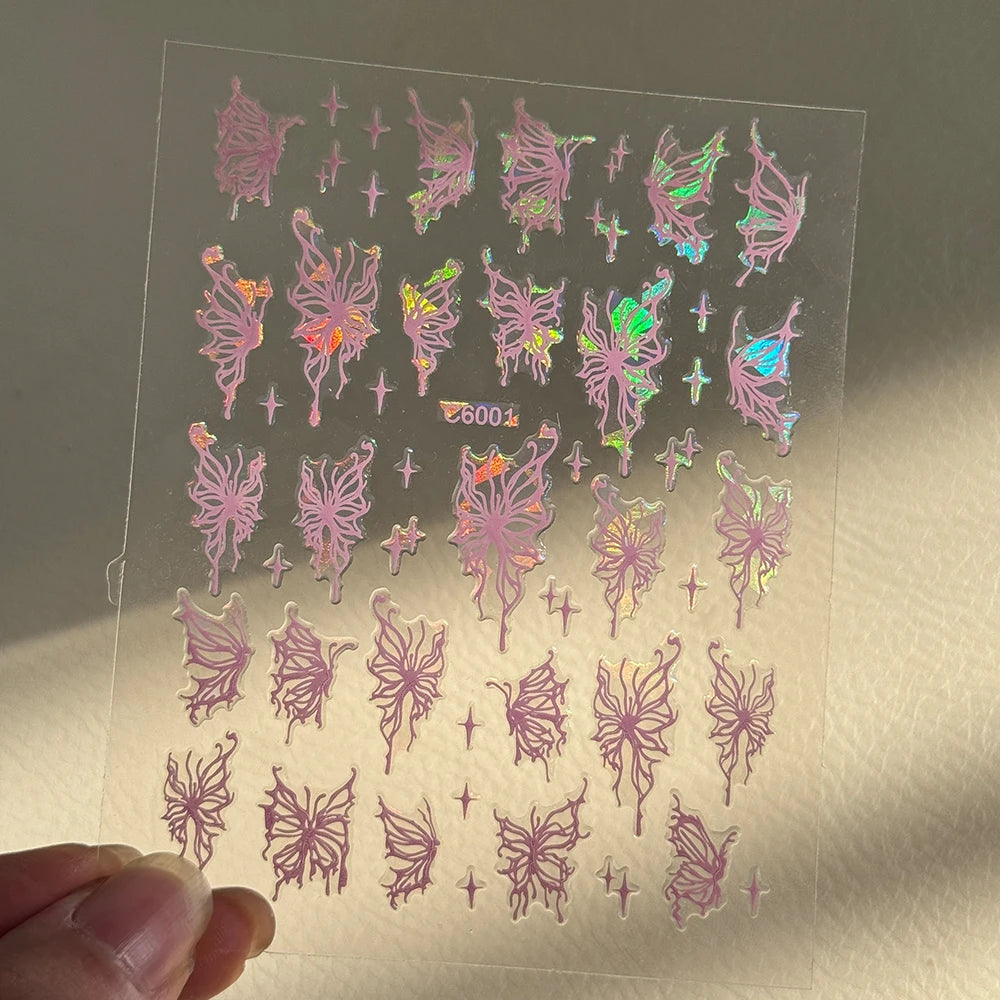 1 Stück Schillernder Schmetterling Nagelkunst-Aufkleber 5D Katzenauge Glitzer Bunter Schmetterling Sternenlicht Nagelaufkleber Selbstklebende Nageldekoration