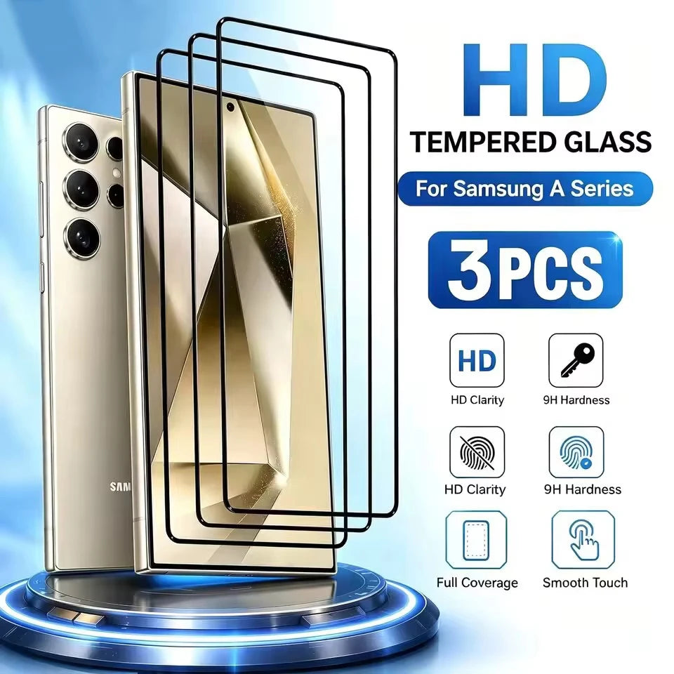 1-3 Stück 9D Vollflächiges Panzerglas für Samsung A57 A56 A55 A54 A37 A36 A26 A17 A16 A07 A06 Glas Galaxy S25 Ultra S24 S23 S22