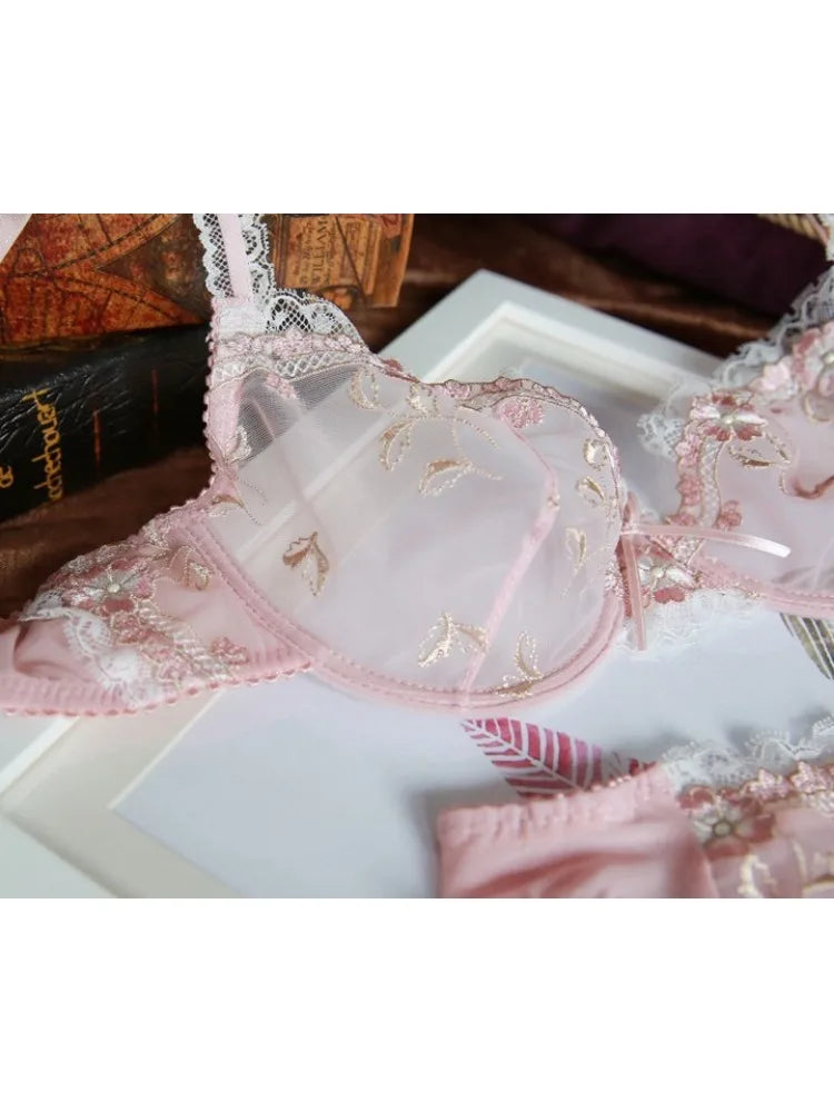 Luxus Europäische und Amerikanische Unterwäsche Frauen Dünne Große Größe Sexy Bh Große Brust Kleine Spitze Transparent Bh Set Perspektive Winter