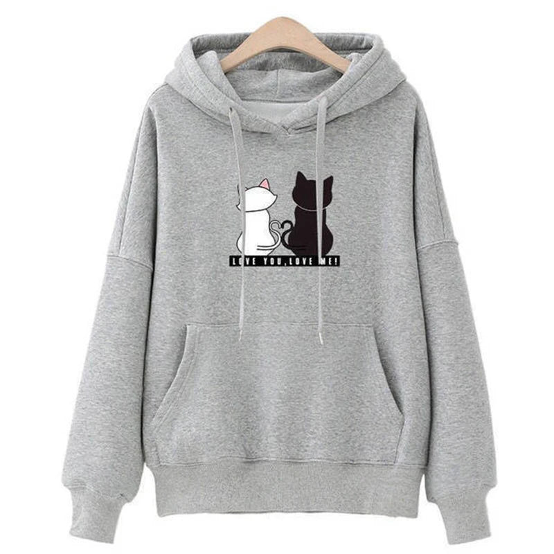Plus Size Hoodie Damen Casual Kapuzenpullover Kreativer Hoodie Passende Streetwear Niedliches Katzenmuster Monogramm Hoodie CYXX077