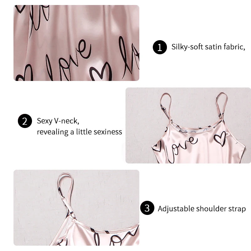 Frauen Satin Seide Pyjamas setzt Brief druck Cami Weste Shirt mit Hose Nachtwäsche Dame sexy Pyjama Dessous Pyjamas Nachtwäsche